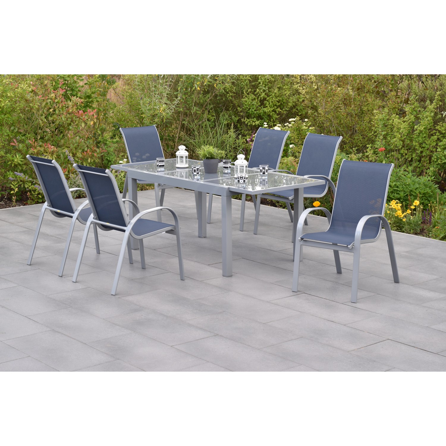 Merxx Amalfi Set 7 -tlg. 6 Stapelsessel Auszietisch 160 (220) x 90 cm Diama günstig online kaufen