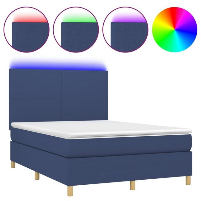 vidaXL Bettgestell Boxspringbett mit Matratze LED Blau 140x200 cm Stoff Bet günstig online kaufen