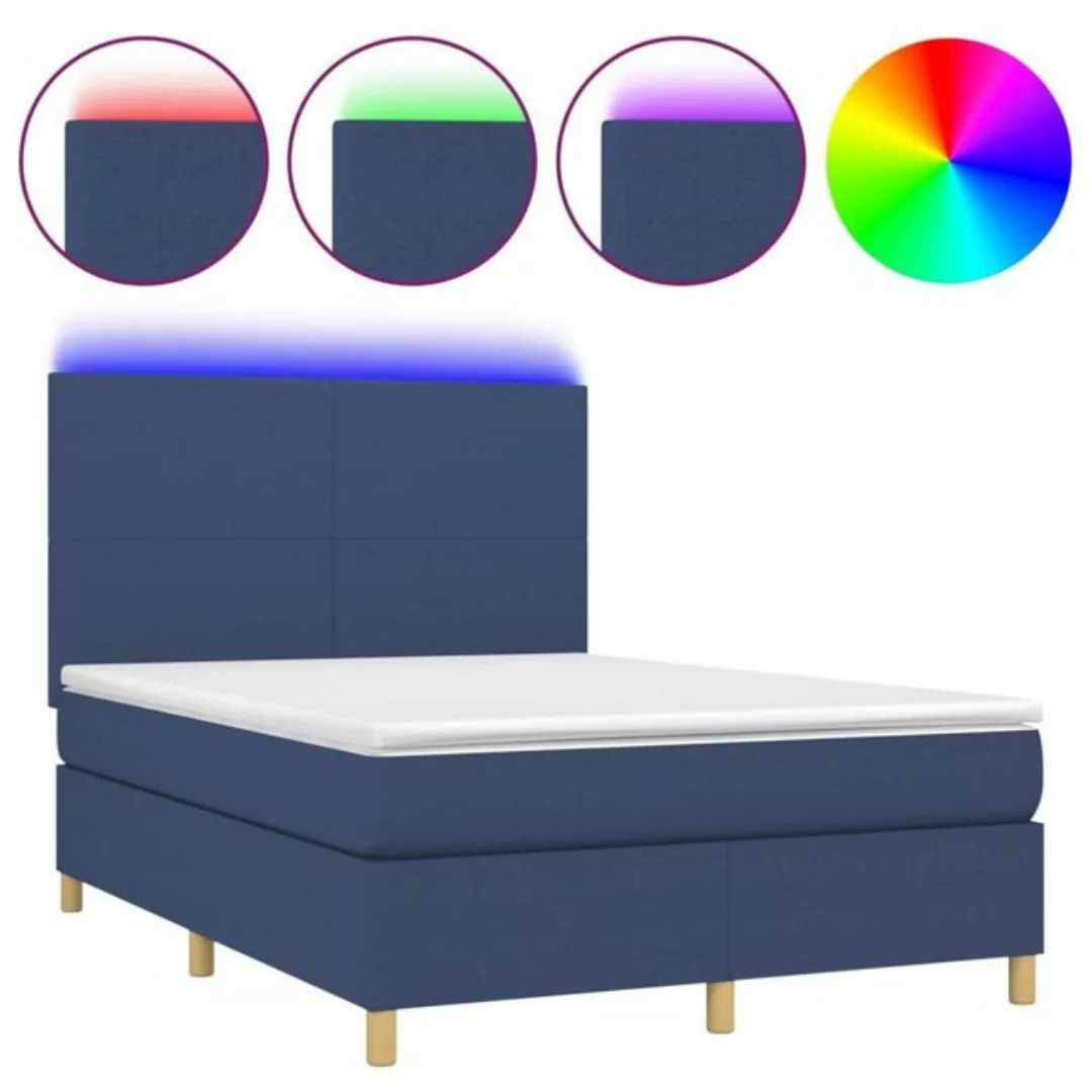 vidaXL Boxspringbett Boxspringbett mit Matratze LED Blau 140x200 cm Stoff B günstig online kaufen