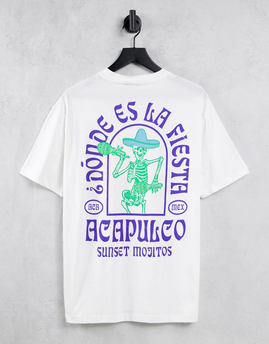 ASOS DESIGN – Legeres T-Shirt in gebrochenem Weiß mit Skelett-Print am Rück günstig online kaufen