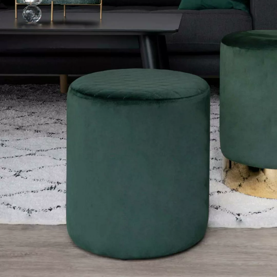 Retro Hocker mit Bezug aus Samt Dunkelgrün günstig online kaufen