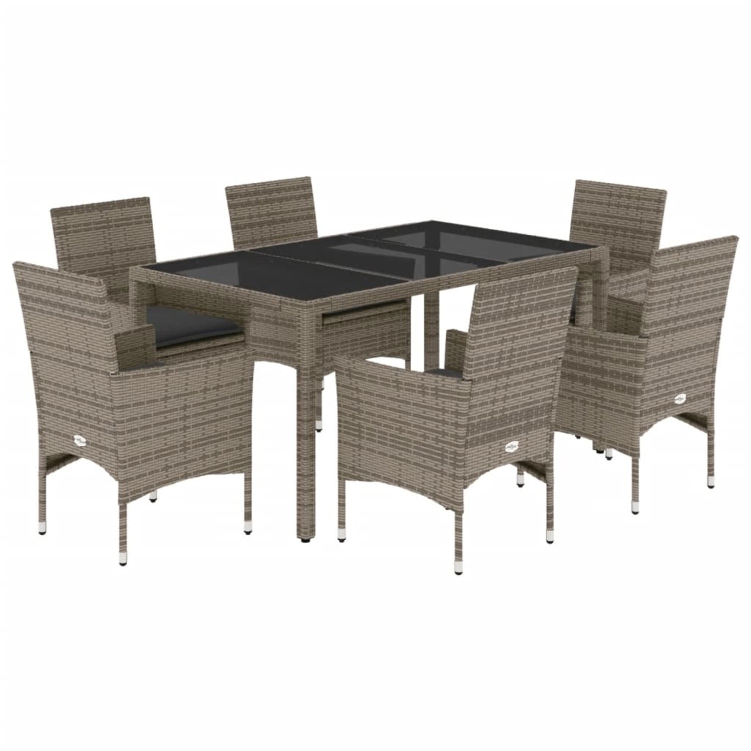 vidaXL 7-Tlg Garten-Essgruppe mit Kissen Grau Poly Rattan und Glas 3278558 günstig online kaufen