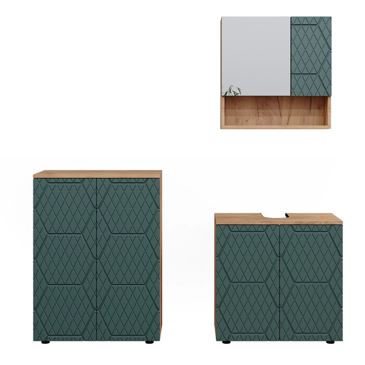Vicco Badmöbel-Set Irma Goldkraft Eiche/Grün 3 Teile mit Unterschrank 60 cm günstig online kaufen