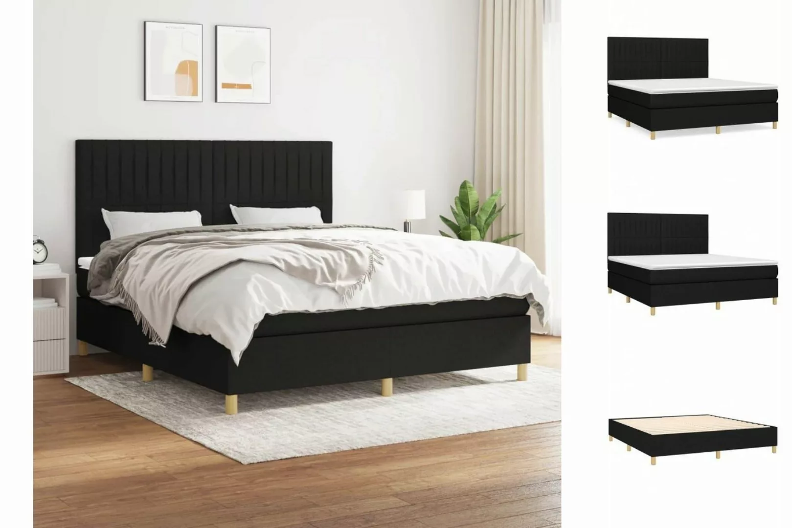 vidaXL Boxspringbett Boxspringbett mit Matratze Schwarz 180x200 cm Stoff Be günstig online kaufen