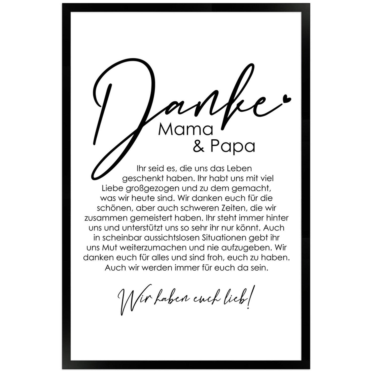 WANDStyle Gerahmtes Poster Danke Mama und Papa 40 x 60 cm Geschenkidee für günstig online kaufen