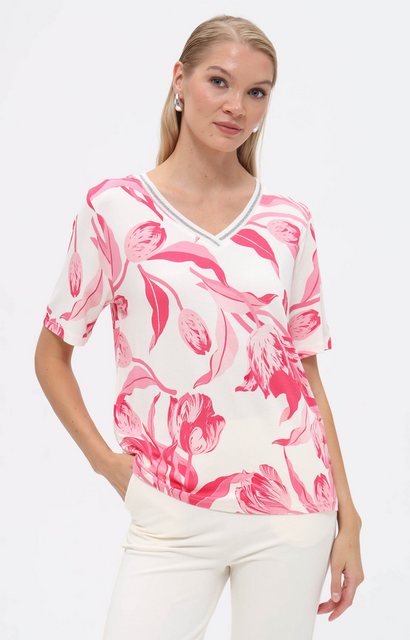 Passioni T-Shirt in frischem Weiß mit romantischem rosa Tulpen-Print günstig online kaufen