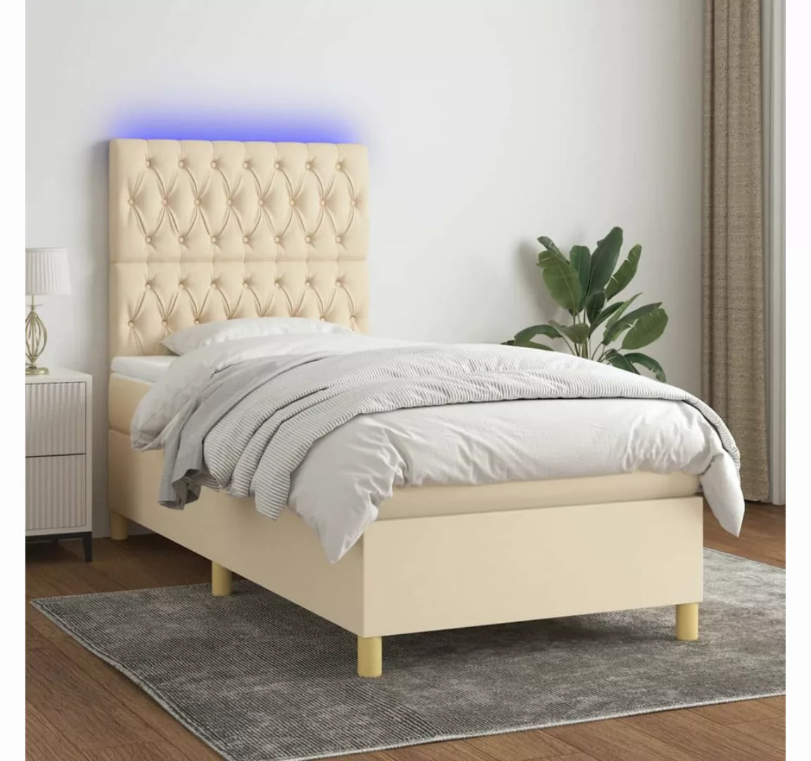 vidaXL Boxspringbett (90 x 200 cm, Knopfheftung Schräg, Braun), mit LED günstig online kaufen