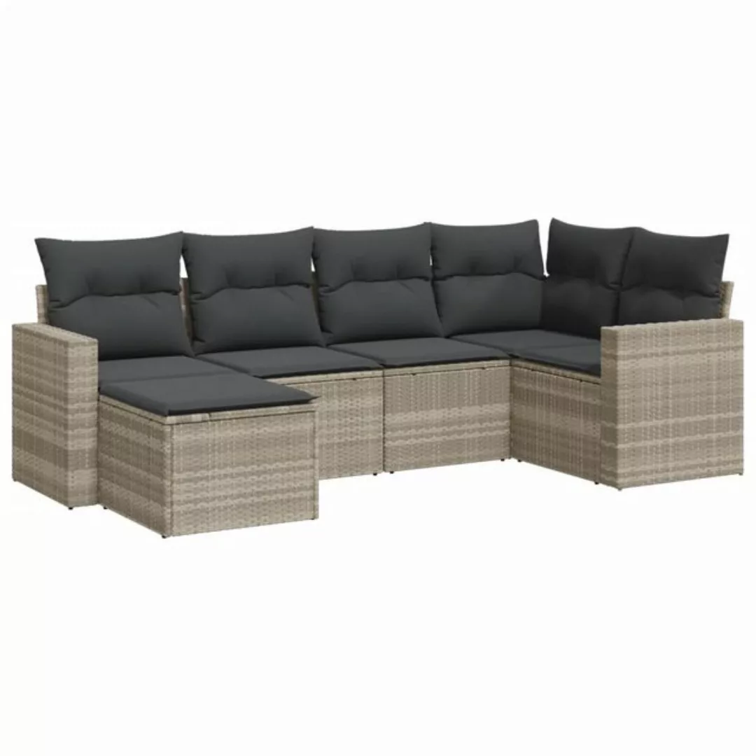 vidaXL Sofaelement 6-tlg. Garten-Sofagarnitur mit Kissen Schwarz Poly Ratta günstig online kaufen