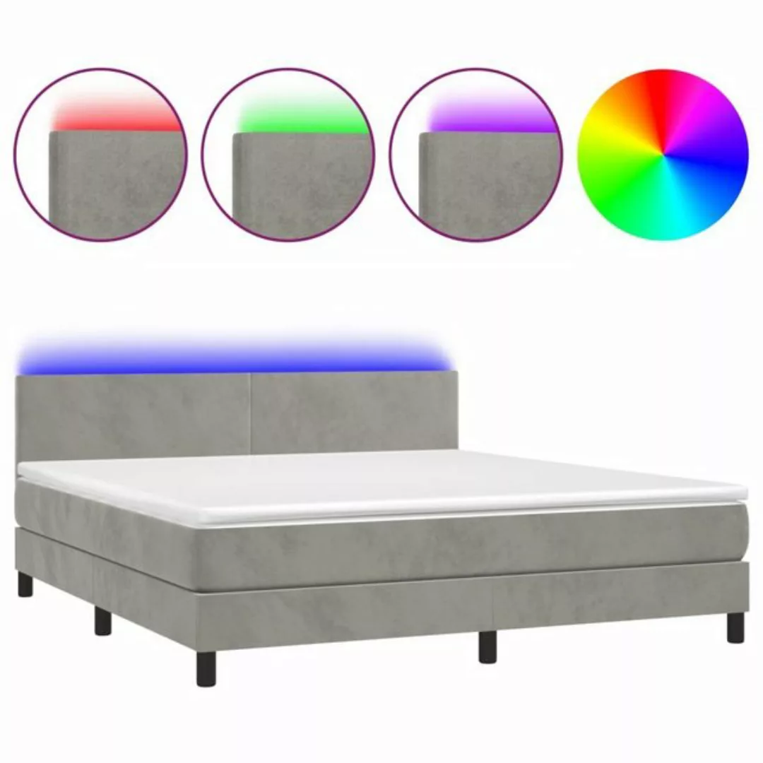 vidaXL Boxspringbett Boxspringbett mit Matratze LED Hellgrau 160x200 cm Sam günstig online kaufen