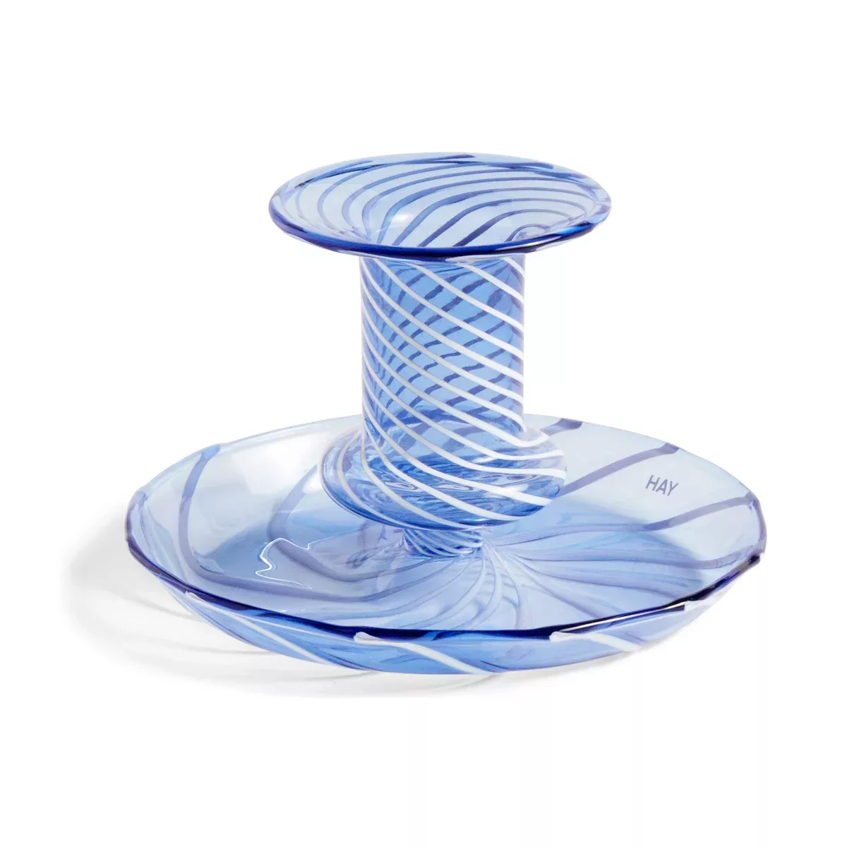 Kerzenleuchter Flare Stripe Small glas blau / H 7,5 cm - Glas - Hay - Blau günstig online kaufen