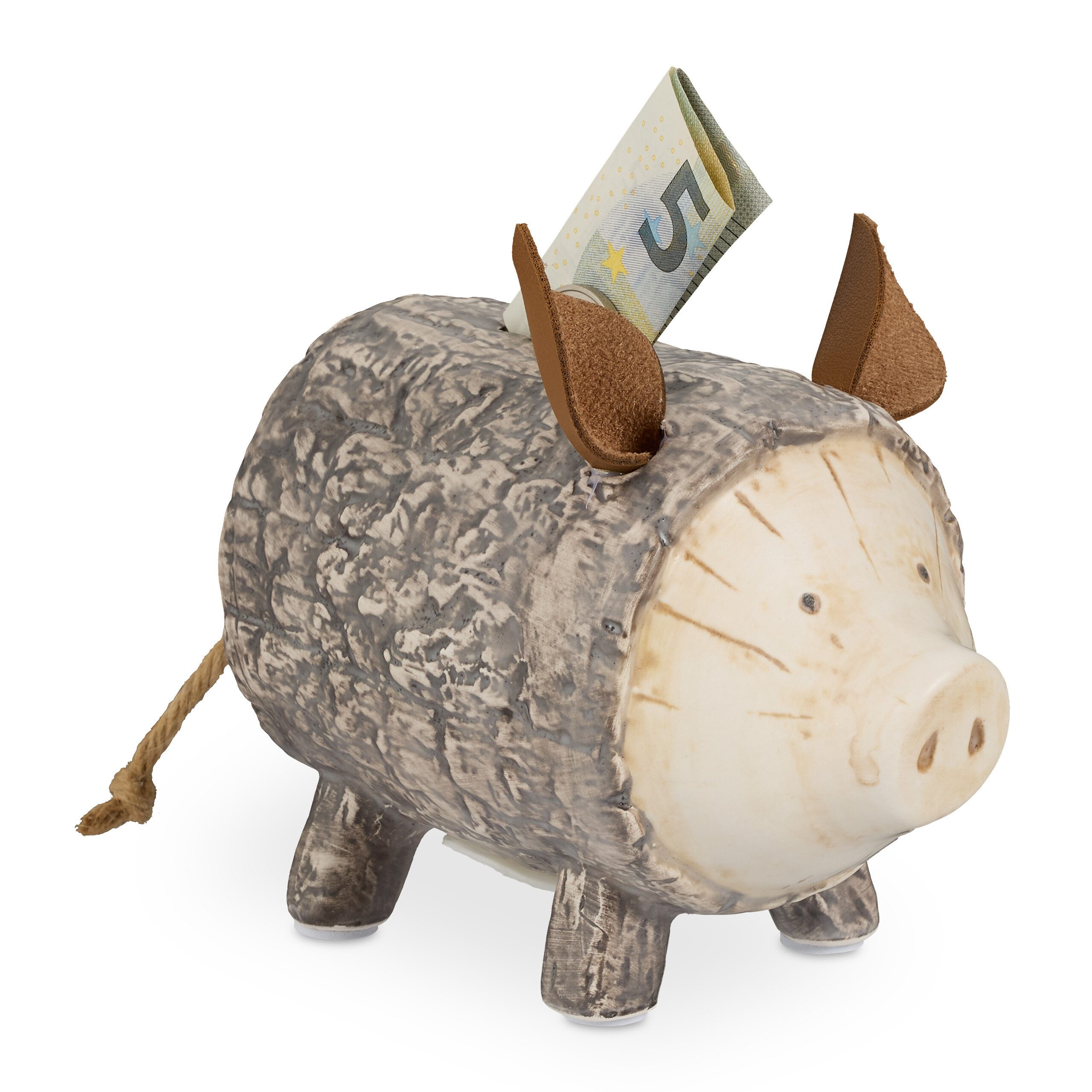 relaxdays Spardose Sparschwein Baumrinde günstig online kaufen