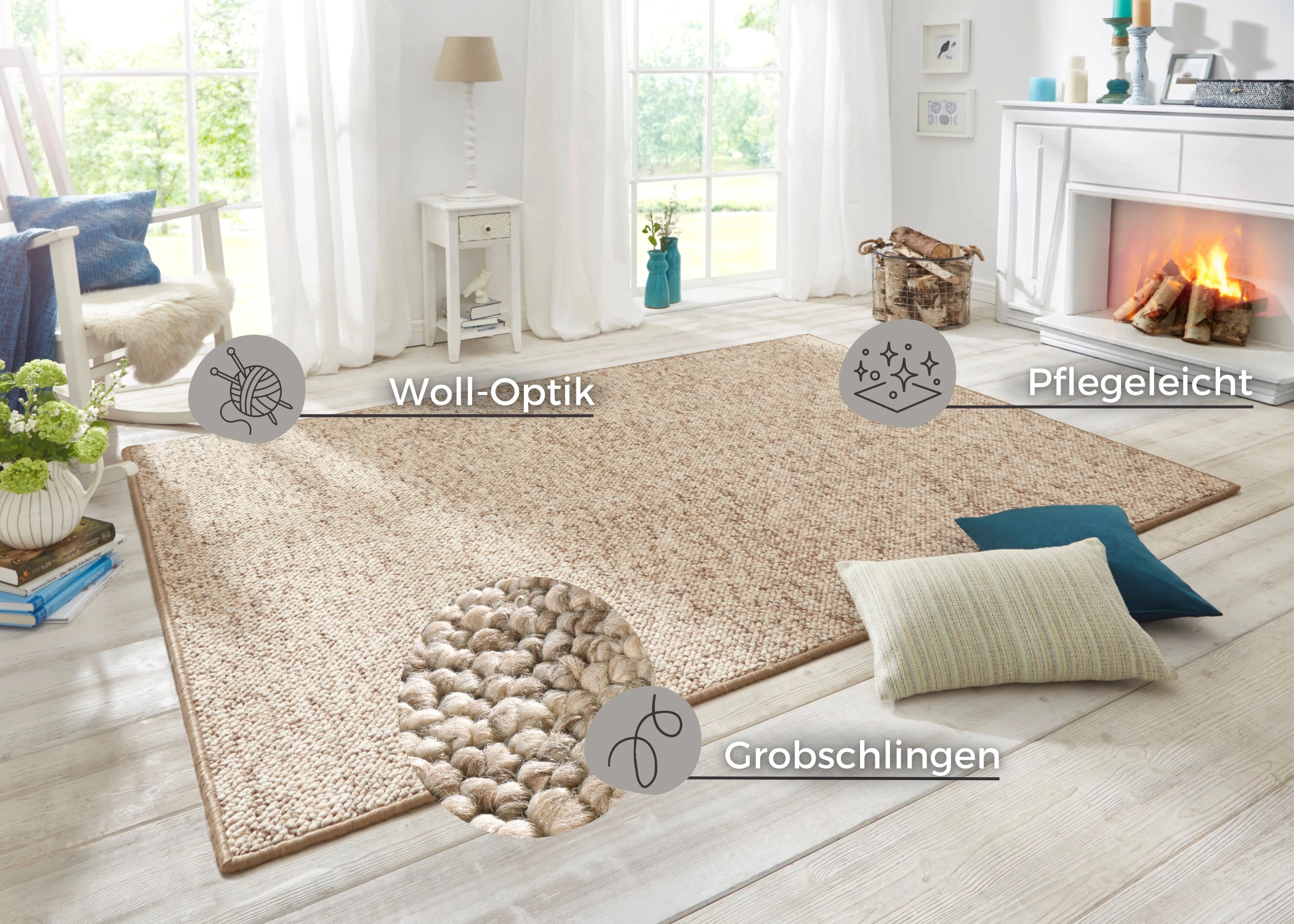 HANSE Home Teppich »Wolly 2«, rechteckig, 12 mm Höhe, Flachgewebe, Läufer, günstig online kaufen