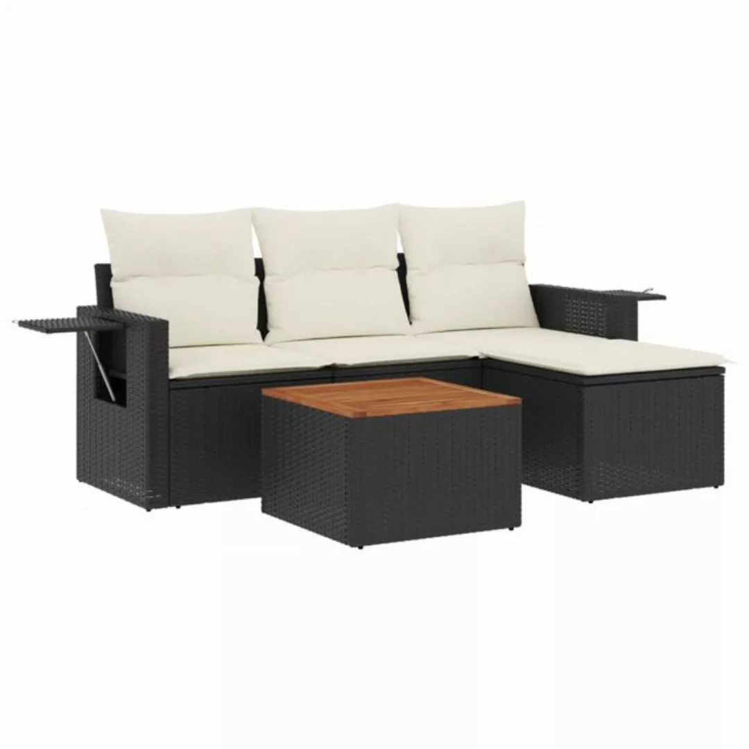 vidaXL Sofaelement 5-tlg. Garten-Sofagarnitur mit Kissen Schwarz Poly Ratta günstig online kaufen