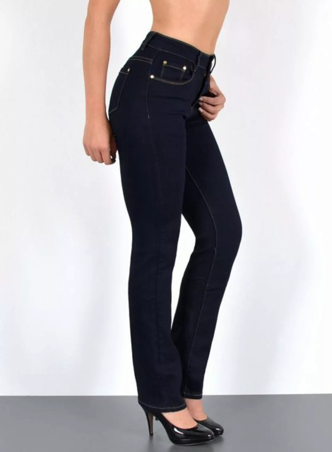 ESRA Straight-Jeans Damen Jeans Gerade hohe Leibhöhe Stretch-Jeans Damen Re günstig online kaufen