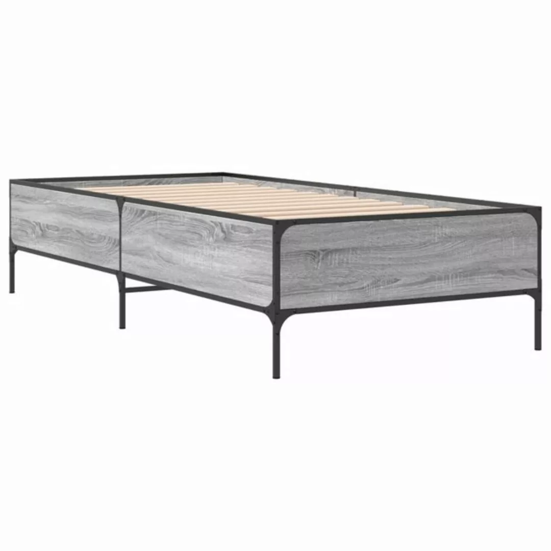 vidaXL Bett Bettgestell Grau Sonoma 75x190 cm Holzwerkstoff und Metall günstig online kaufen