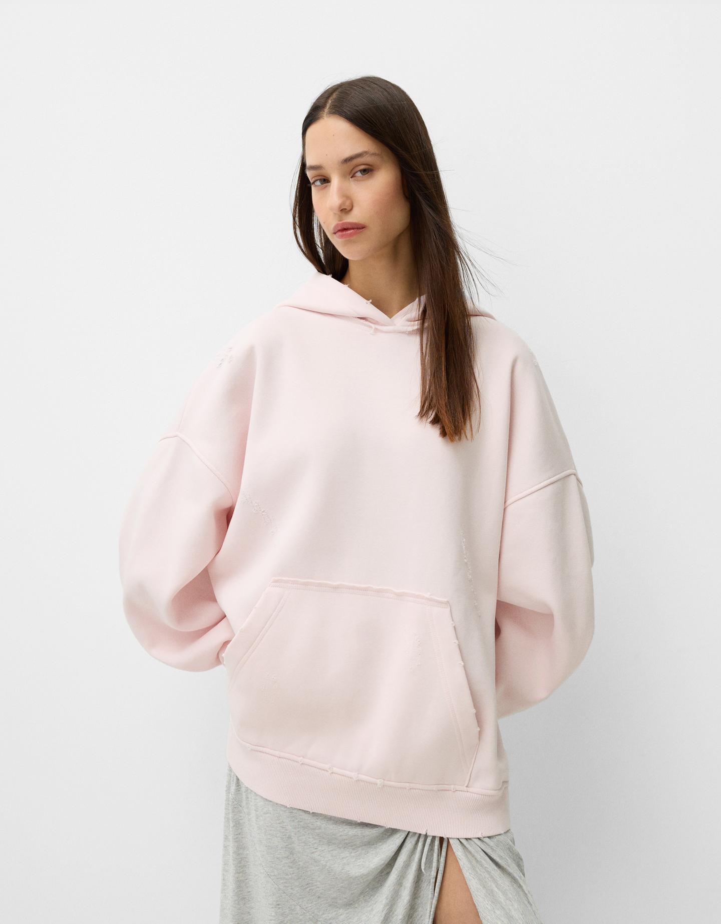 Bershka Hoodie Mit Rissen Damen M Rosa günstig online kaufen