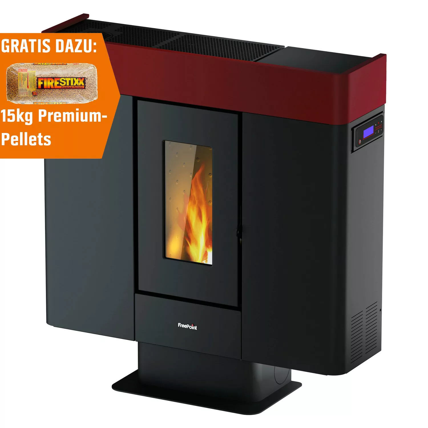 Freepoint Pelletofen Moon Stahl Bordeaux 10 kW mit Automatik günstig online kaufen