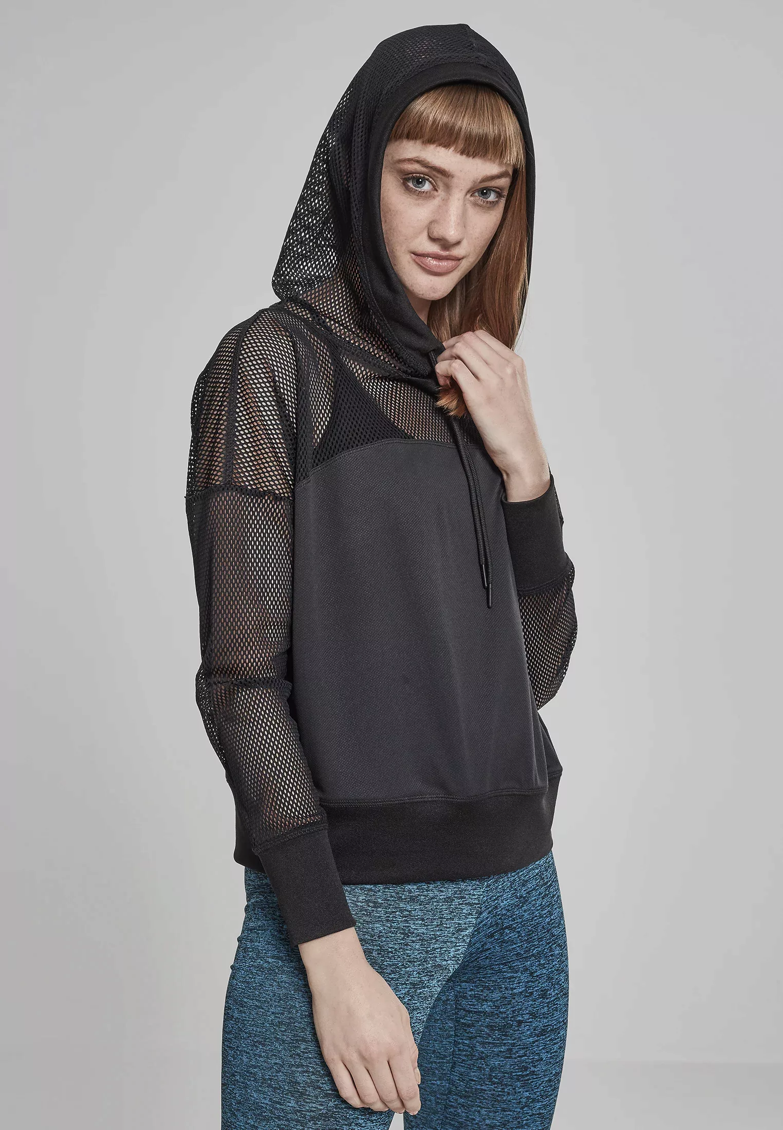 URBAN CLASSICS Rundhalspullover "Urban Classics Damen Ladies Mesh Hoody" günstig online kaufen