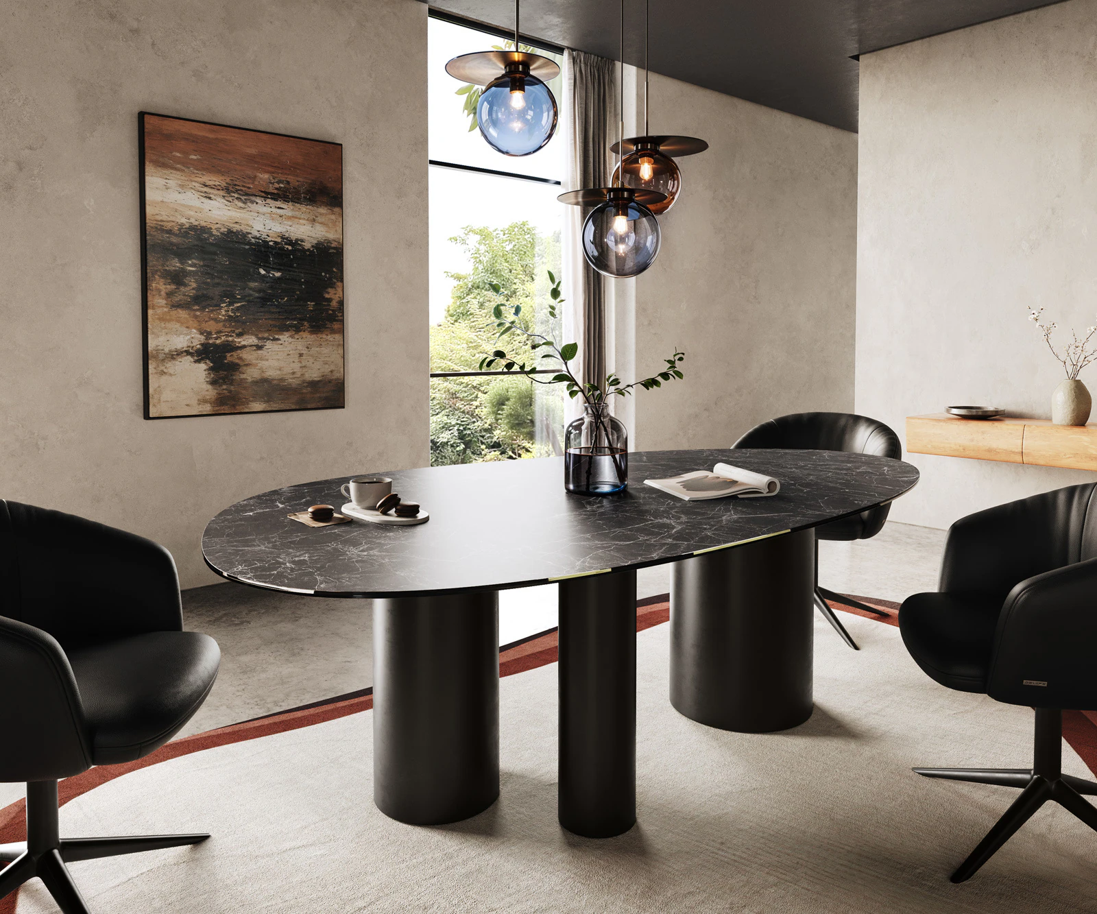 Esstisch Edge Oval 220x120 Keramik Laminam® Nero Greco Anthrazit Troa Metal günstig online kaufen