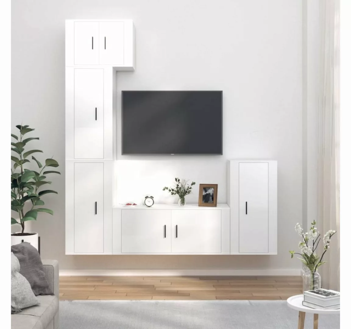 furnicato TV-Schrank 5-tlg. TV-Schrank-Set Hochglanz-Weiß Holzwerkstoff günstig online kaufen