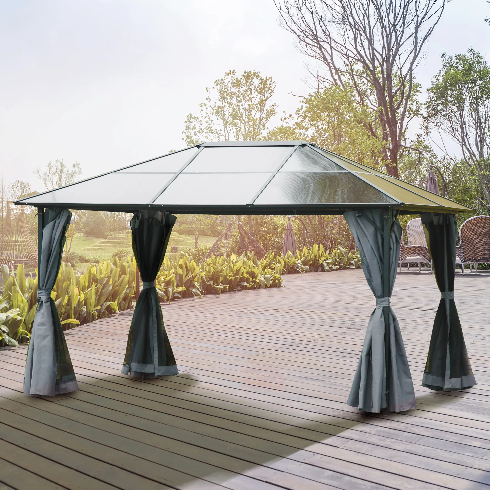 Outsunny Gartenpavillon mit Seitenteilen braun/grau günstig online kaufen