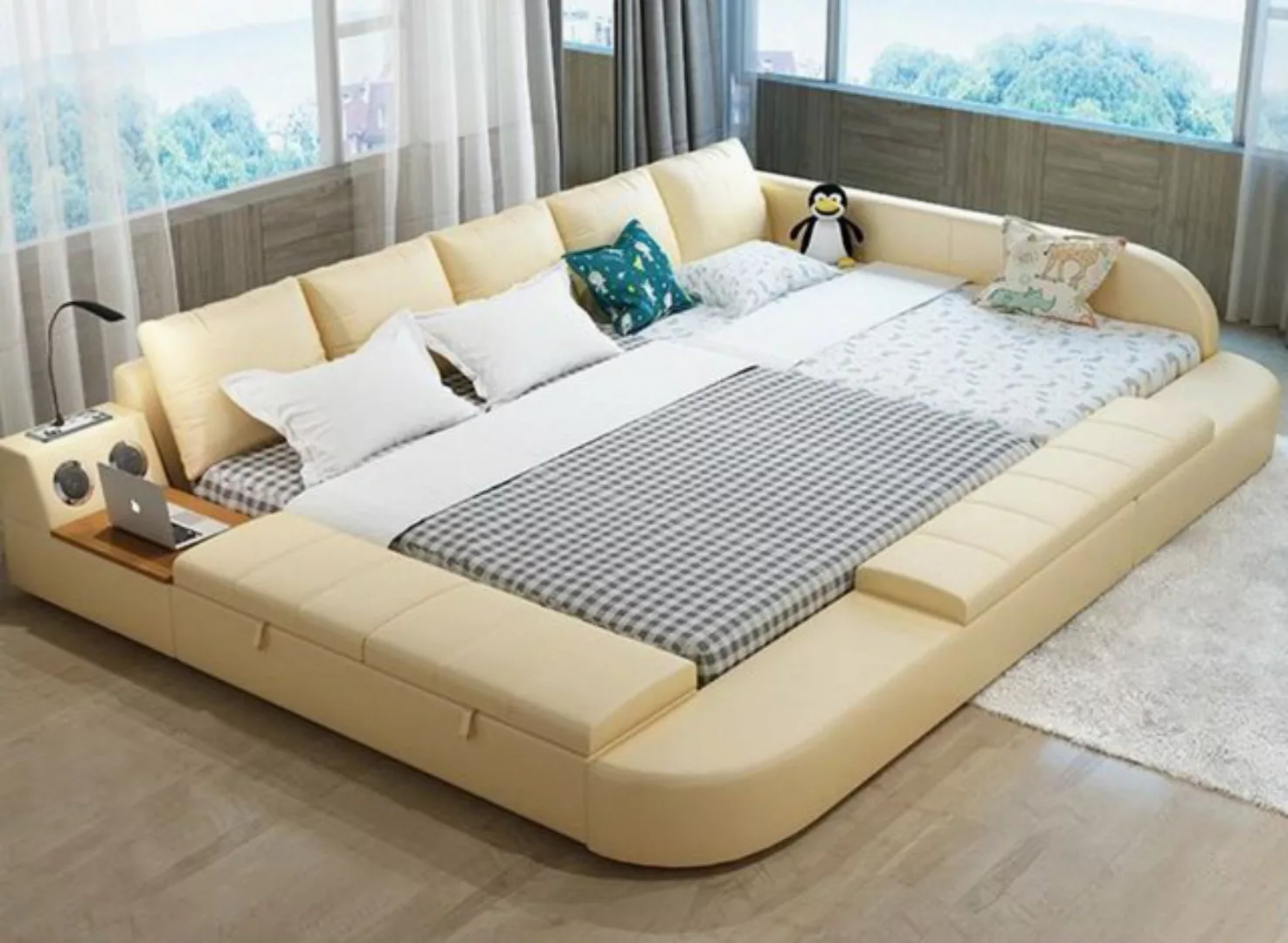JVmoebel Bett, Multifunktion Sofa Bett xxl Big Betten Boxen USB Hotel Leder günstig online kaufen