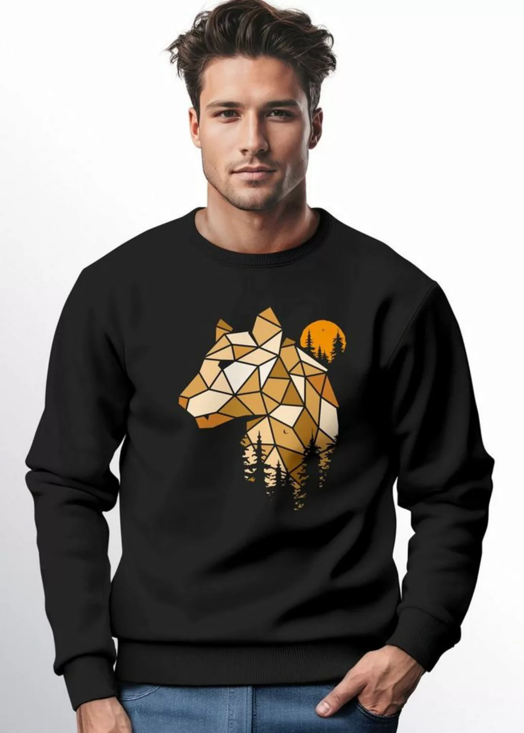 Neverless Sweatshirt Sweatshirt Herren Fashion Polygon Print Luchs Wald Tie günstig online kaufen