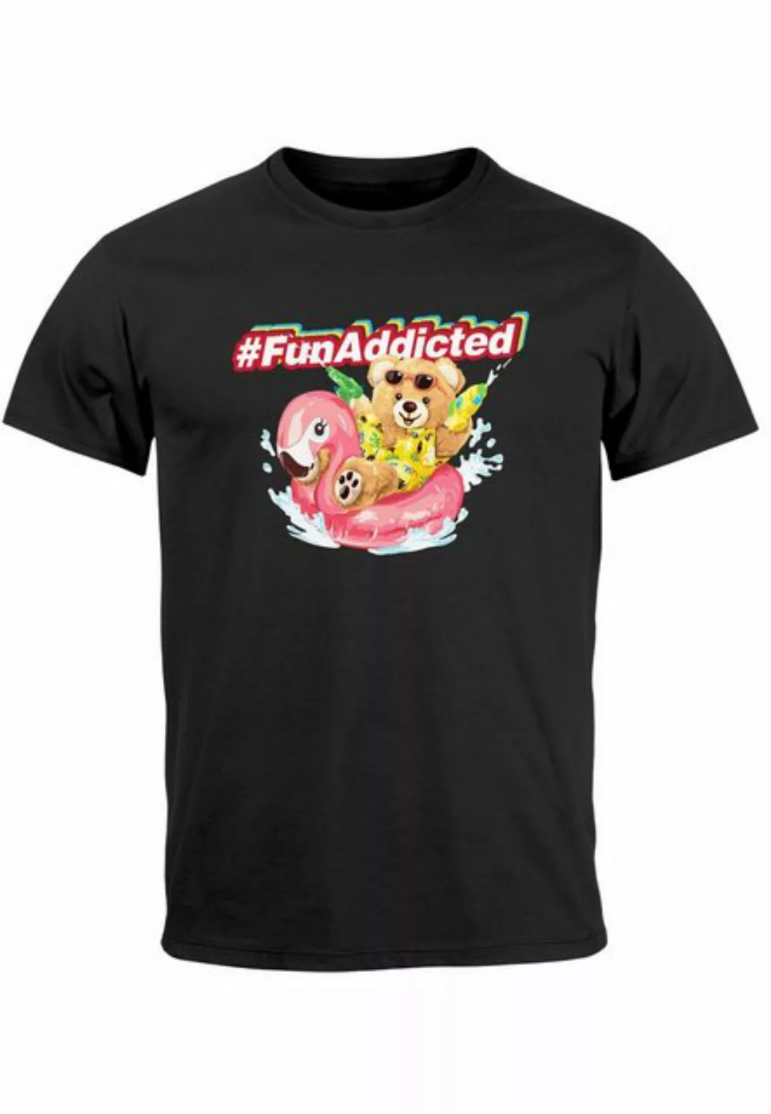 Neverless Print-Shirt Herren T-Shirt Teddy Schriftzug Fun Addicted Sommer S günstig online kaufen