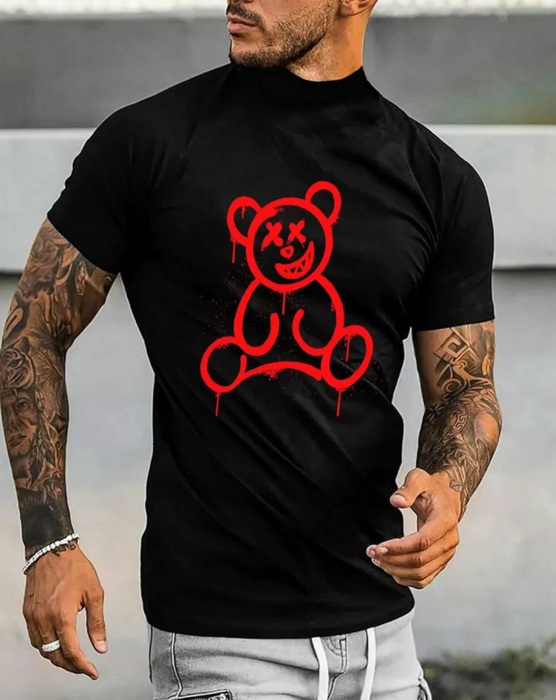 RMK T-Shirt Herren Shirt mit Bärendruck Bear Smiley aus Baumwolle günstig online kaufen