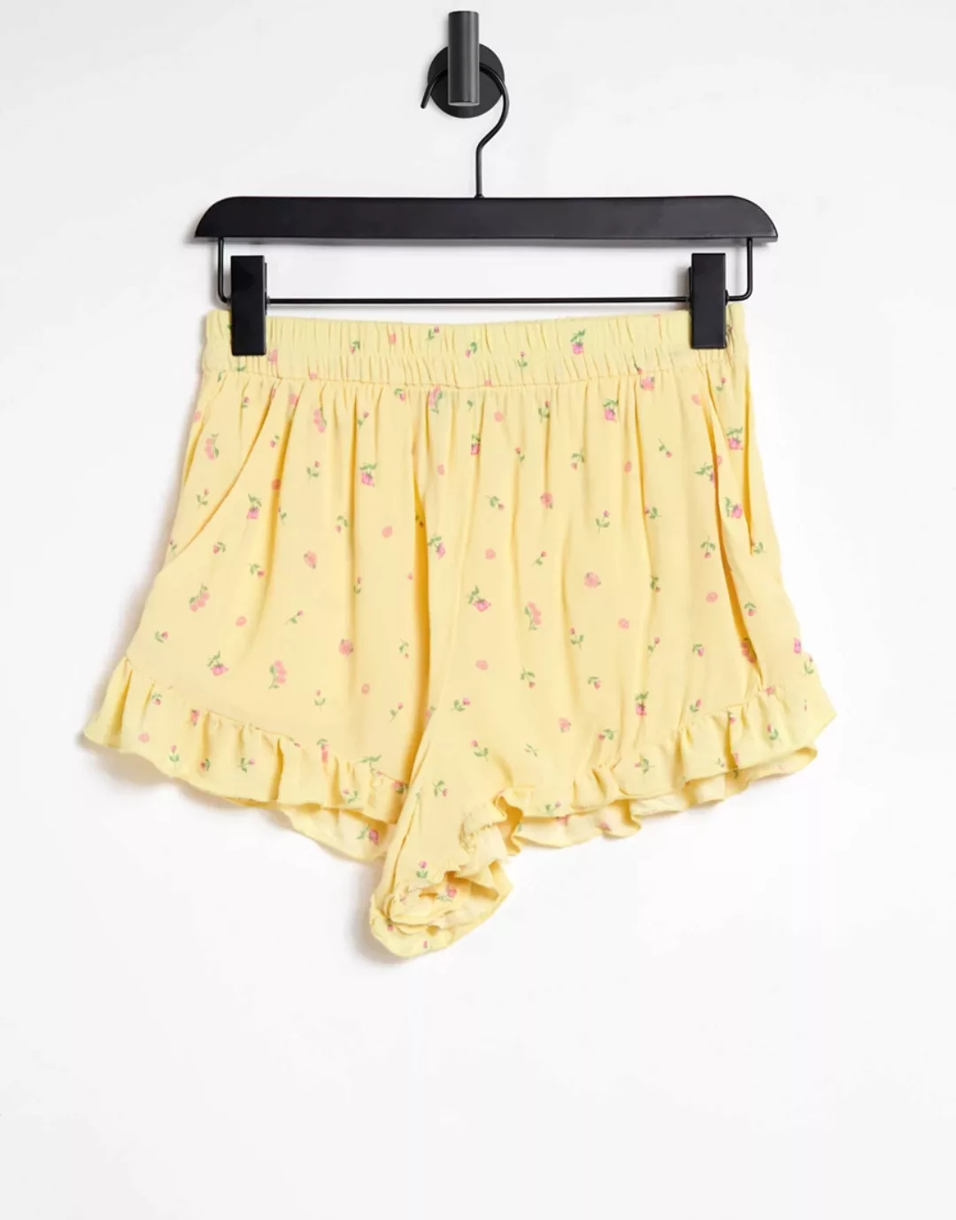Monki – Rüschen-Shorts mit Aufdruck-Mehrfarbig günstig online kaufen