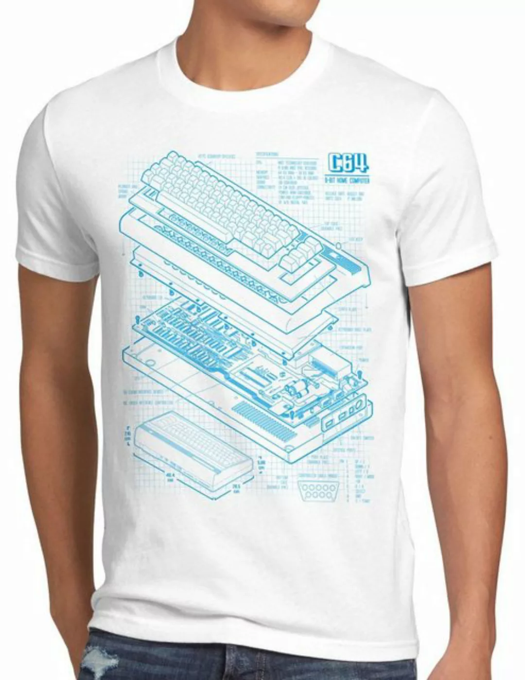 style3 Print-Shirt Herren T-Shirt C64 Heimcomputer Blaupause classic gamer günstig online kaufen
