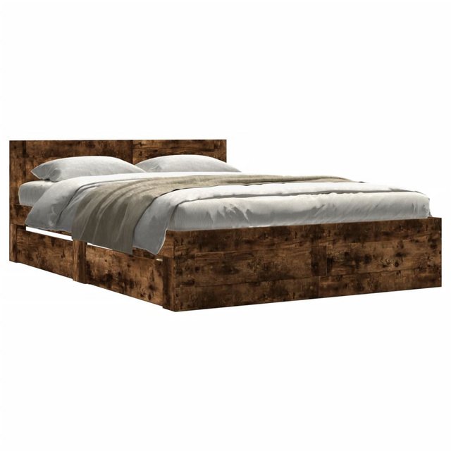 vidaXL Bett, Bettgestell mit Kopfteil Räuchereiche 135x190 cm Holzwerkstoff günstig online kaufen