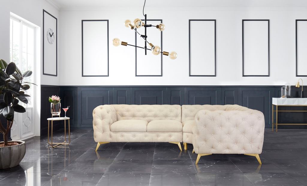 Leonique Chesterfield-Sofa "Ecksofa GLYNIS L-Form mit Wellenunterfederung, günstig online kaufen
