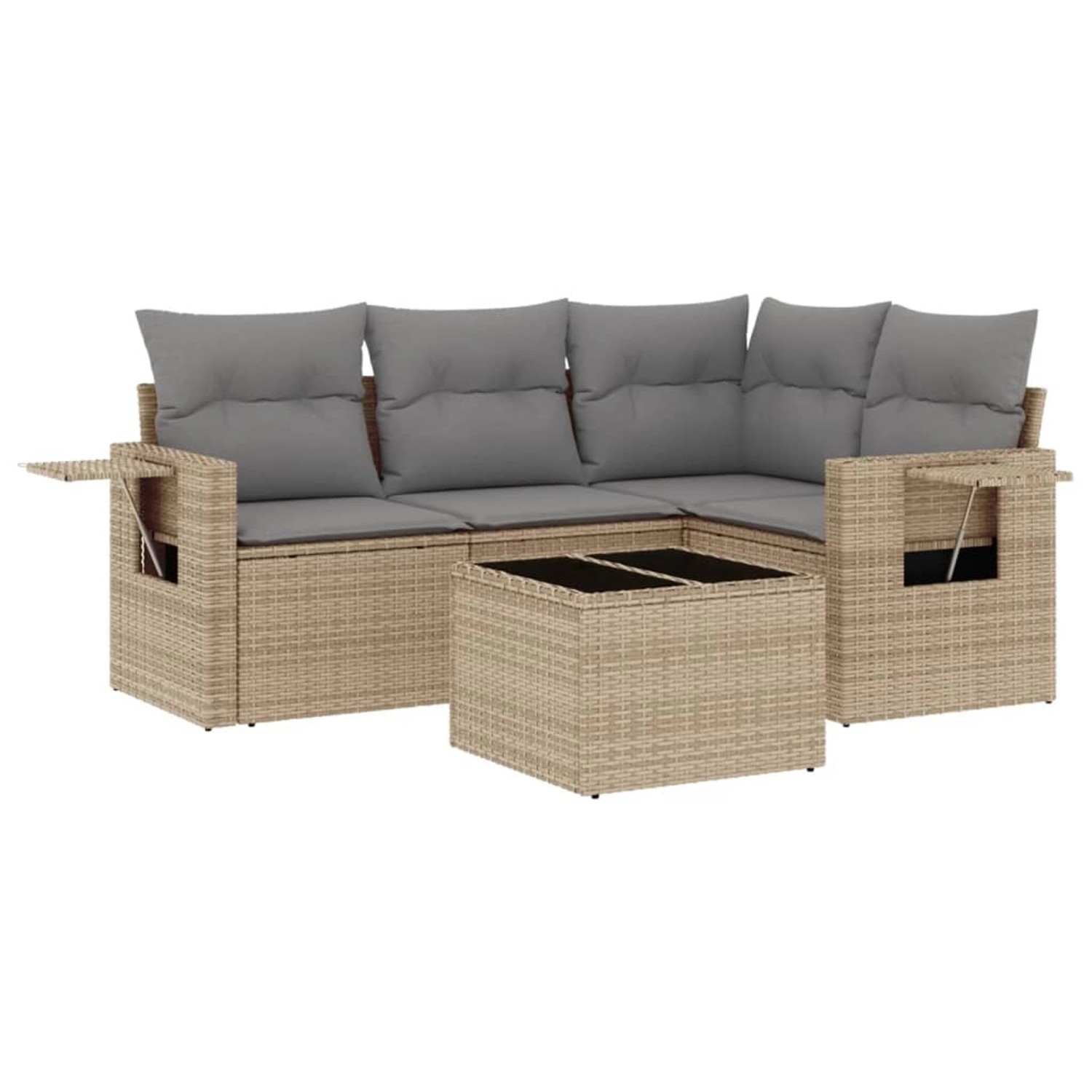 vidaXL 5-Tlg Garten-Sofagarnitur mit Kissen Beige Poly Rattan 3220118 günstig online kaufen