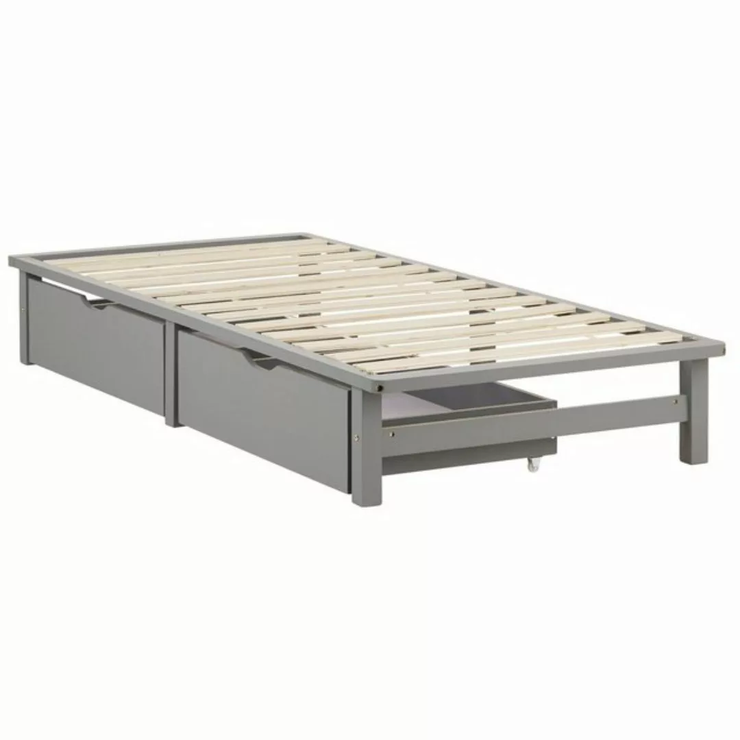 Homestyle4u Holzbett 90x200 cm Einzelbett 2 x Bettkasten Palettenbett Grau günstig online kaufen