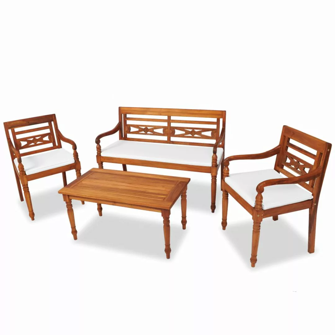 4-tlg. Garten-lounge-set Mit Auflagen Massivholz Teak günstig online kaufen