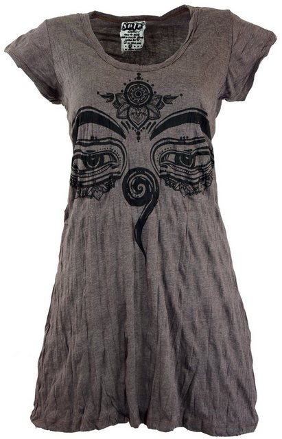 Guru-Shop T-Shirt Sure Long Shirt, Minikleid Buddhas Augen - taupe Festival günstig online kaufen