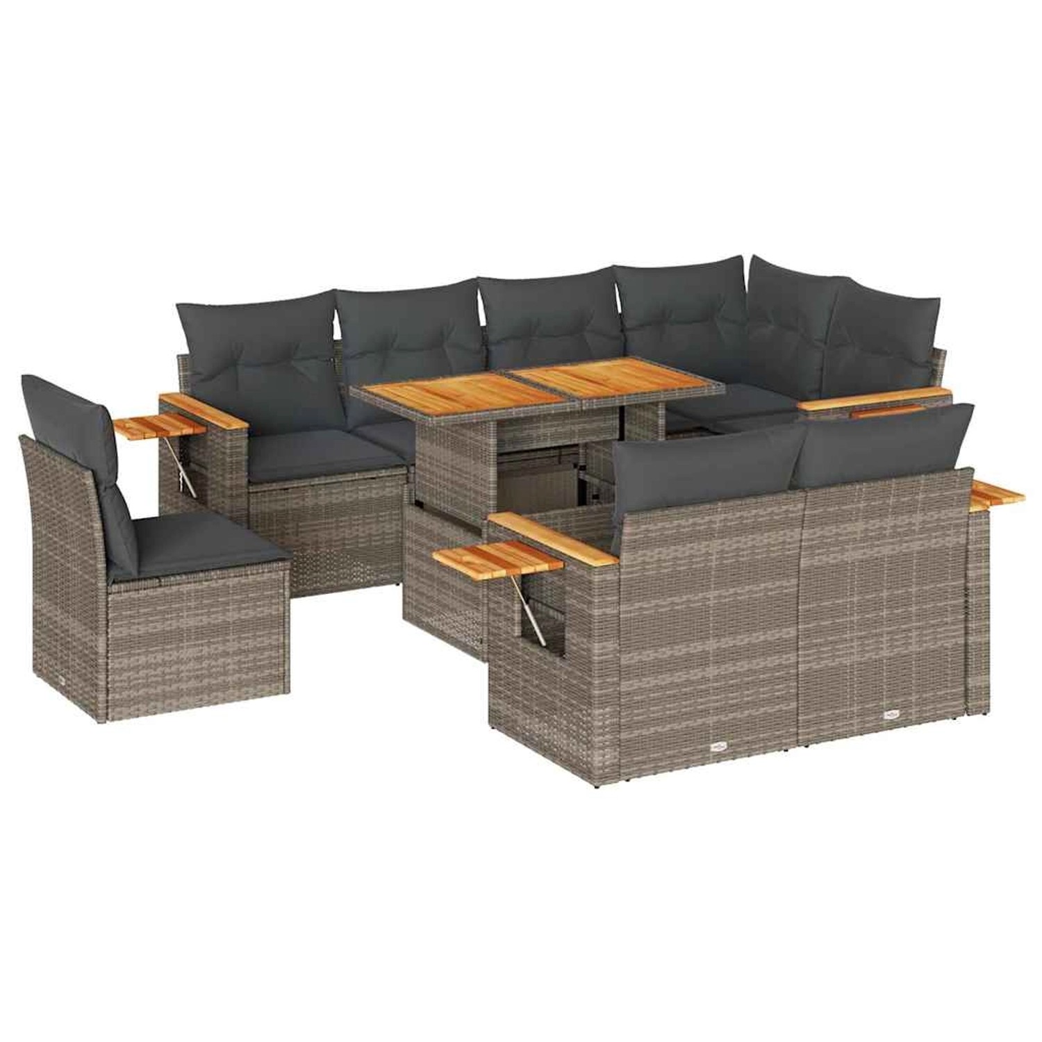 vidaXL 9-Tlg Garten-Sofagarnitur mit Kissen Grau Poly Rattan Akazie 3327616 günstig online kaufen