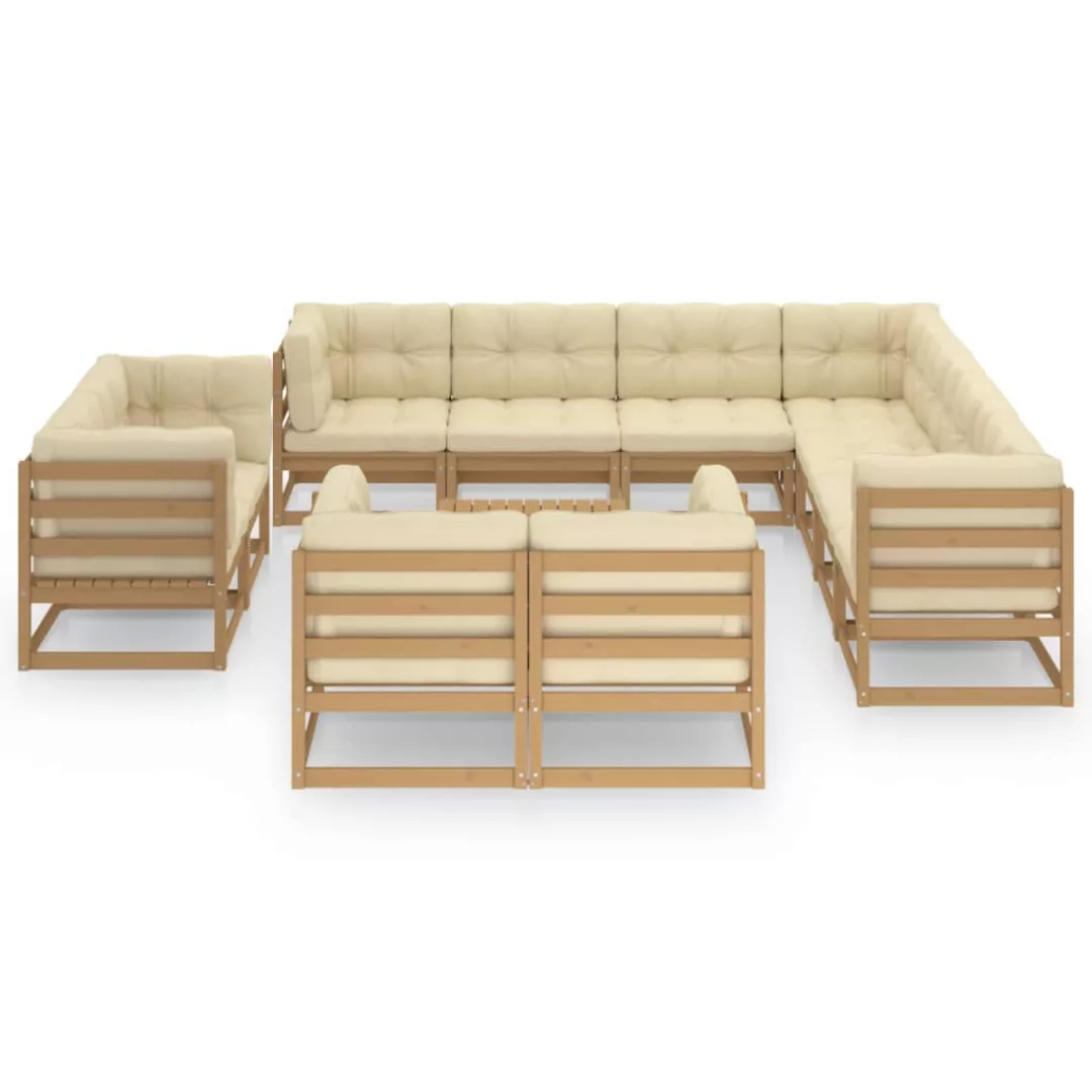 12-tlg. Garten-lounge-set Kissen Honigbraun Kiefer Massivholz günstig online kaufen