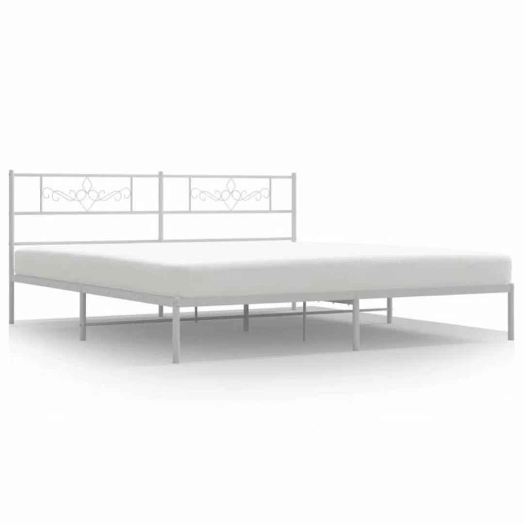 vidaXL Bettgestell, Bettrahmen mit Kopfteil Metall Weiß 193x203 cm günstig online kaufen