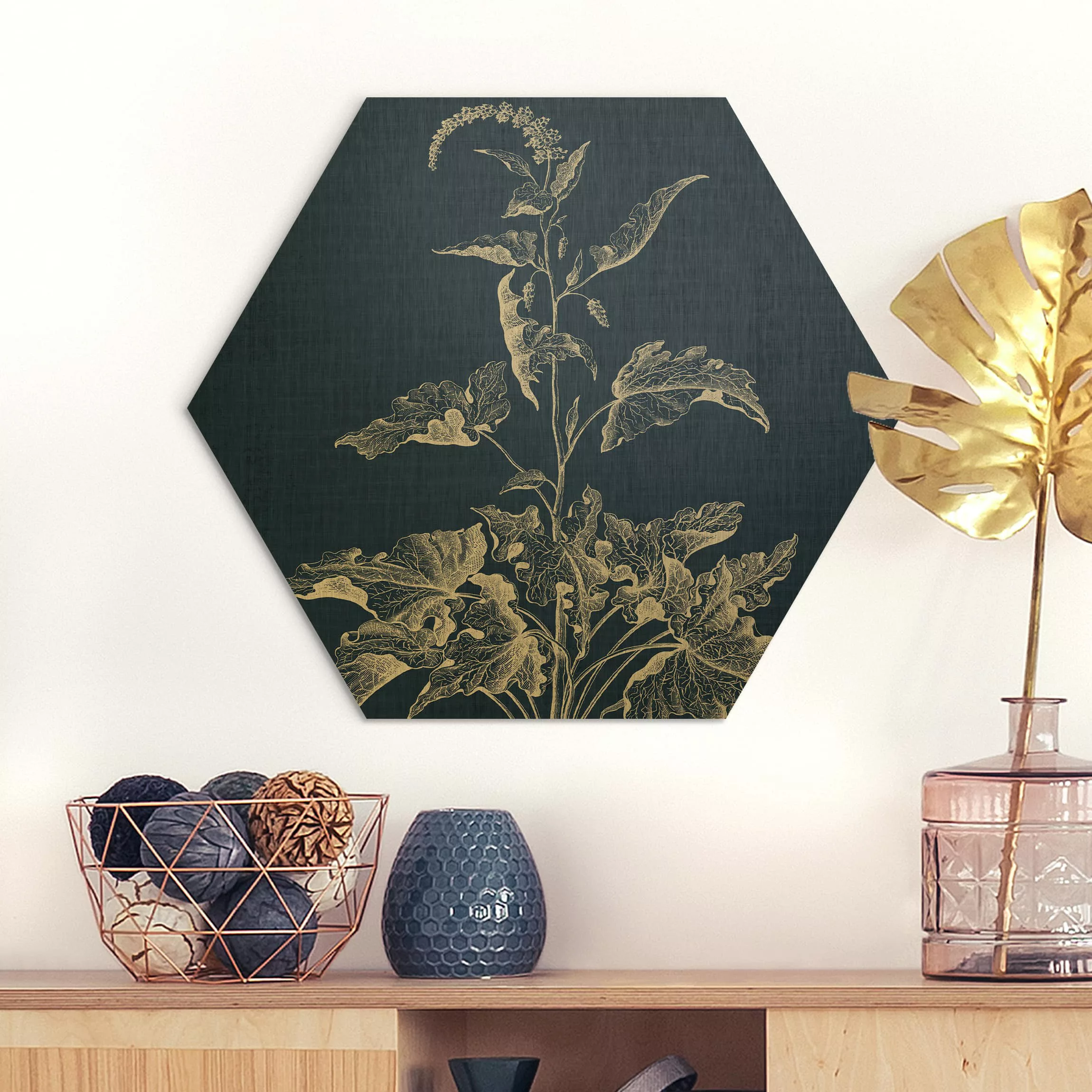 Hexagon-Alu-Dibond Bild Blumen Denim Pflanzenstudie II günstig online kaufen