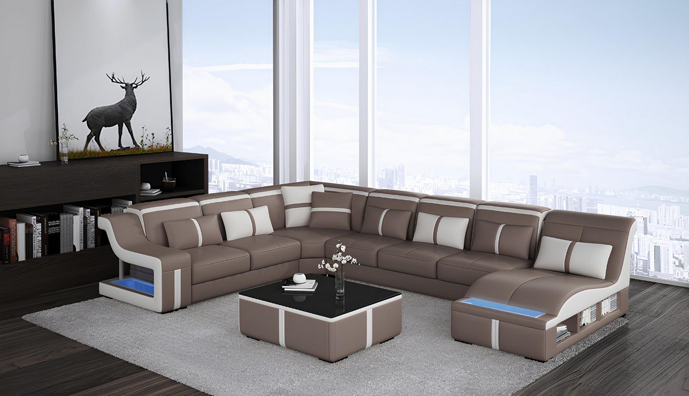 Xlmoebel Sofa Neues modernes Design Ledercouch Wohnlandschaft Ecksofa U-For günstig online kaufen