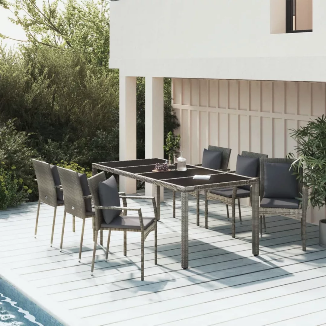 Vidaxl 7-tlg. Garten-essgruppe Mit Kissen Grau Poly Rattan günstig online kaufen