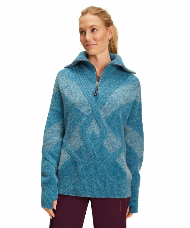 FALKE Damen Pullover Troyer, XS-S, Blau, Schurwolle, 37381-690801 günstig online kaufen