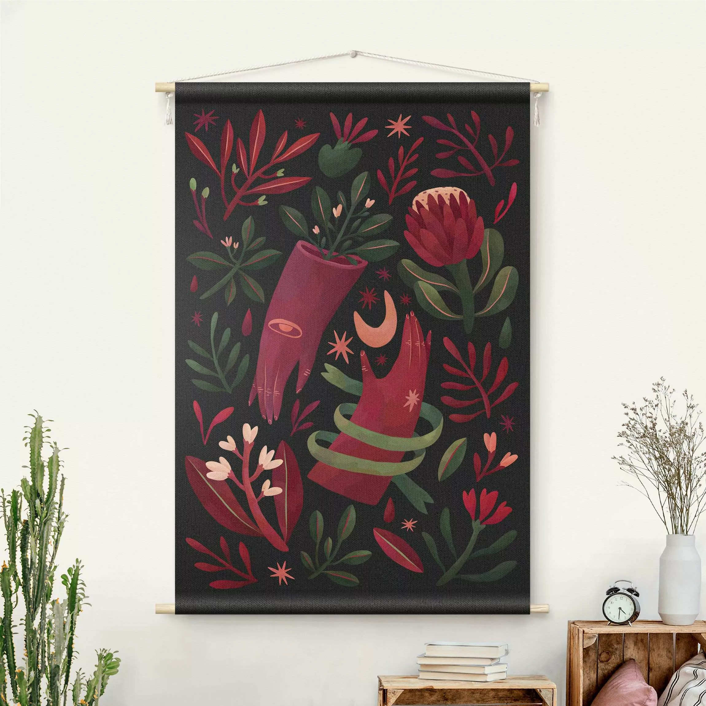 Wandteppich Blumen um Mitternacht Illustration günstig online kaufen