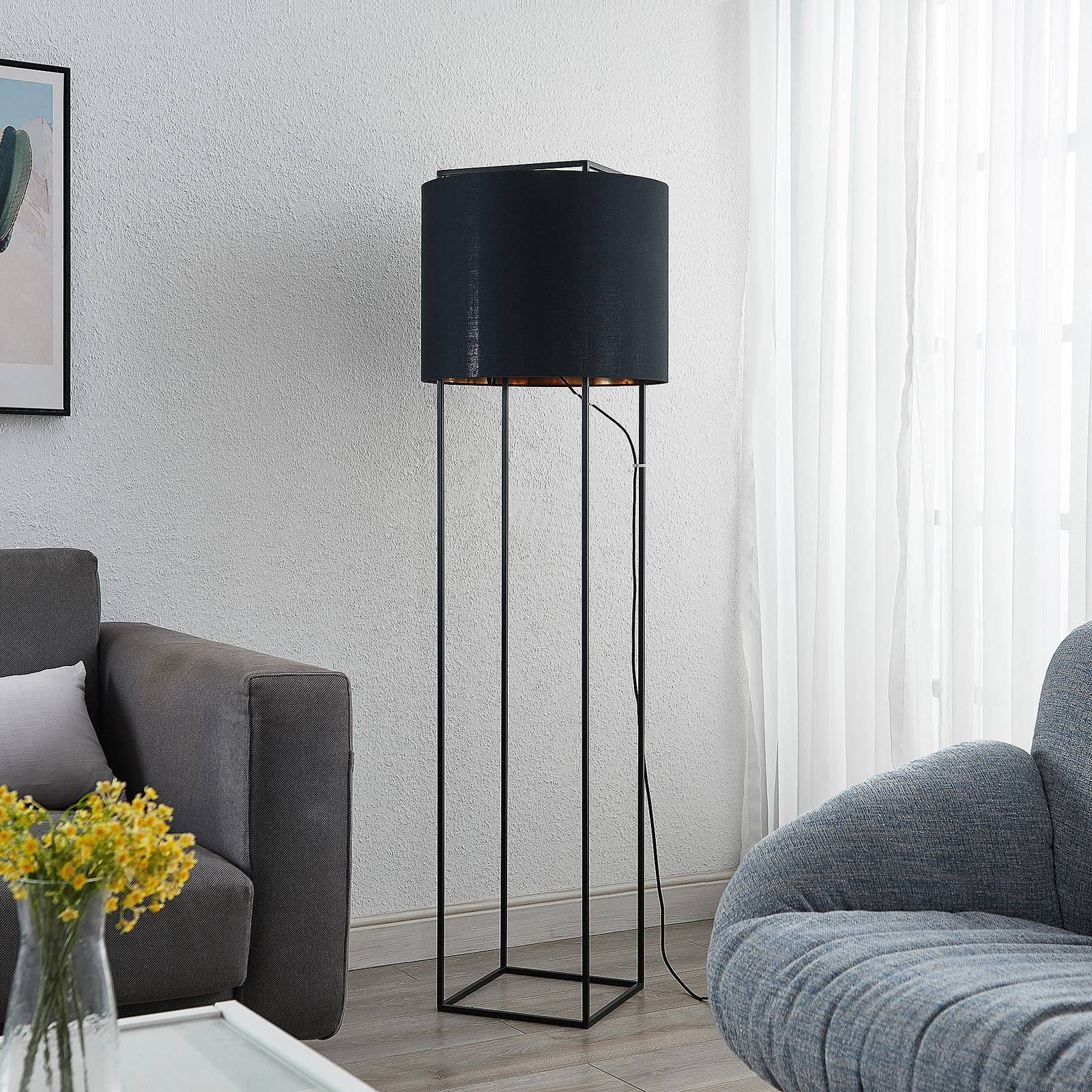 Lindby Kesta Stoff-Stehlampe, Gestell 4 Stäbe günstig online kaufen