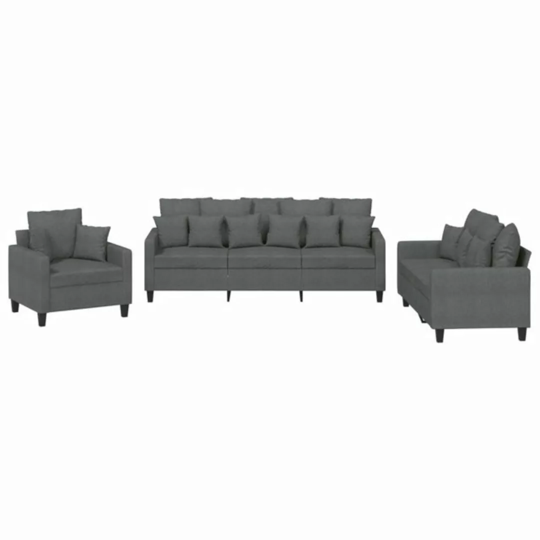 vidaXL Sofa Sofagarnitur Set mit Kissen Stoff, 3-tlg., Dunkelgrau günstig online kaufen