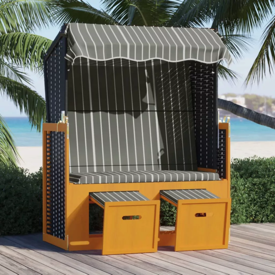 Vidaxl Strandkorb Mit Dach Poly Rattan Und Massivholz Schwarz & Grau günstig online kaufen