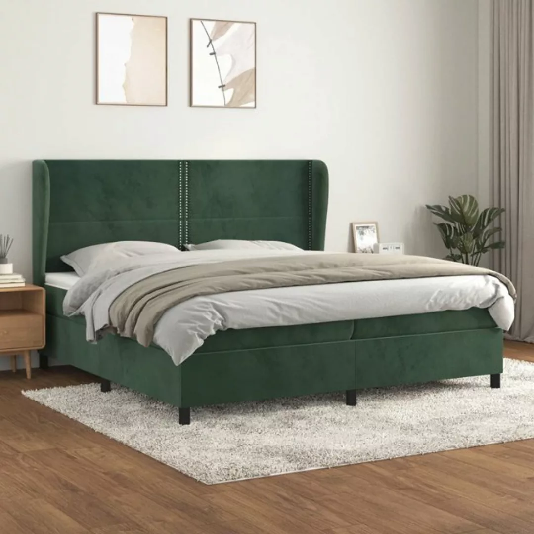 vidaXL Bettgestell Boxspringbett mit Matratze Dunkelgrün 200x200 cm Samt Be günstig online kaufen