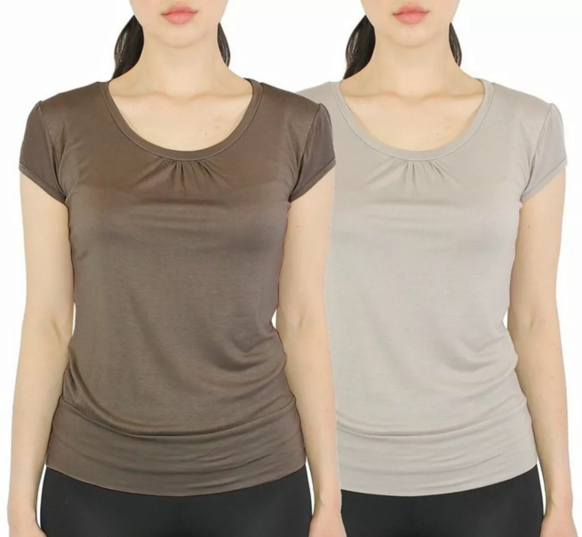 dy_mode T-Shirt Damen T-Shirt Rundhalsausschnitt Shirt Einfarbig in 2er-Pac günstig online kaufen